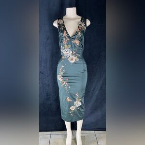 Floral Embroidered Green Dress